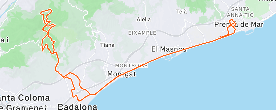 Map of the activity, recorrido de ida y vuelta Premià de Mar