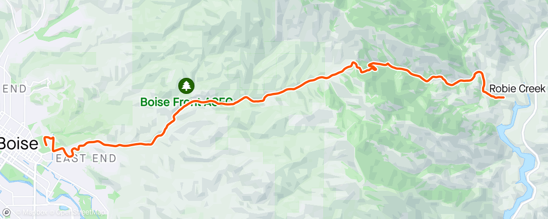 Mapa da atividade, 2024 Race to Robie Creek - 4th OA, 1st old man, course PR!