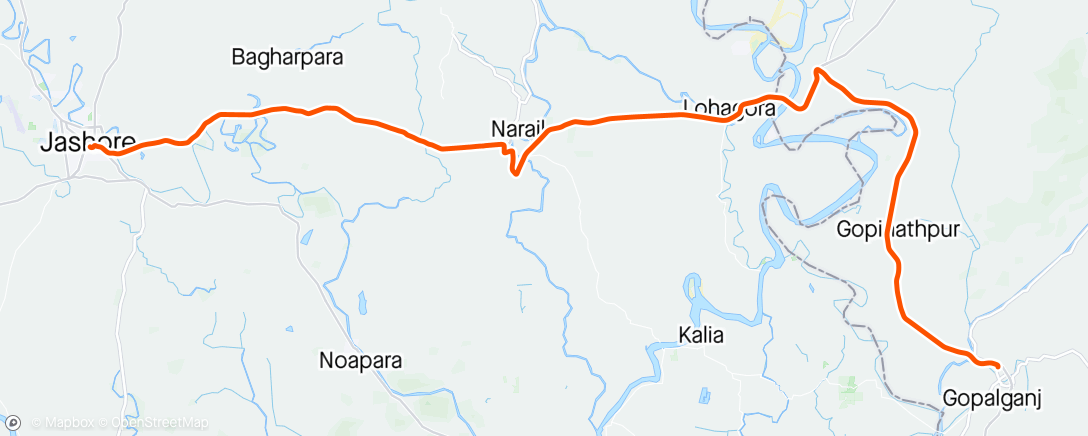 Map of the activity, Gopalganj to Jashore