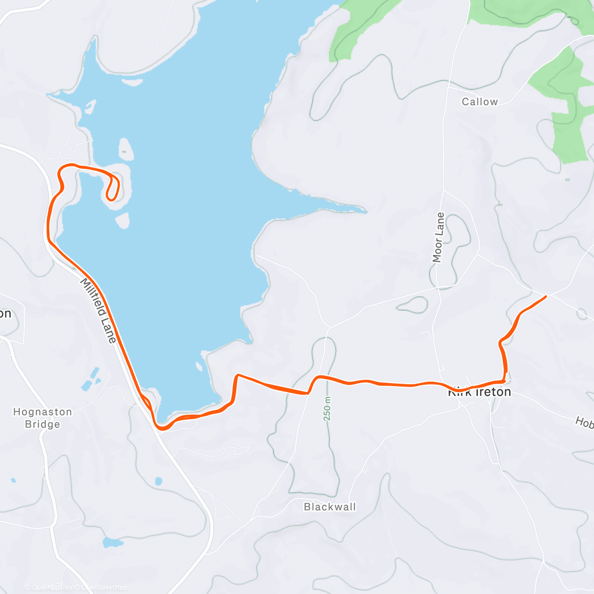 Map of the activity, Boxing Day run down to Carsington Reservoir