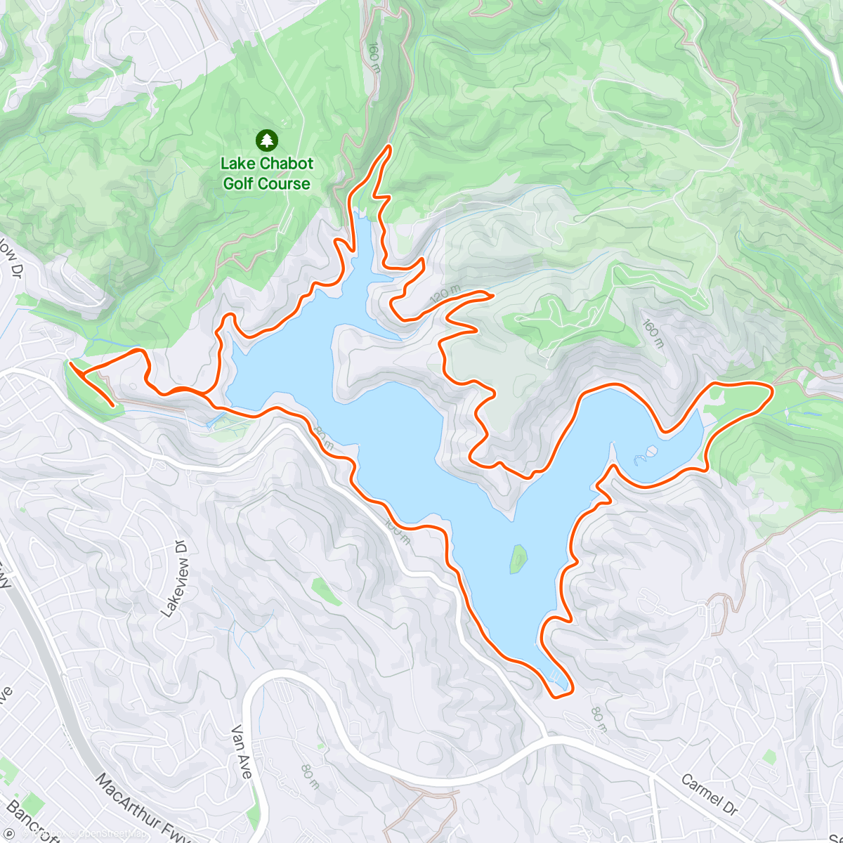 Map of the activity, Lake Chabot loop