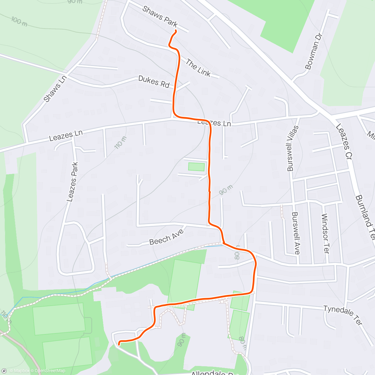 Map of the activity, Morning Run to orienteering