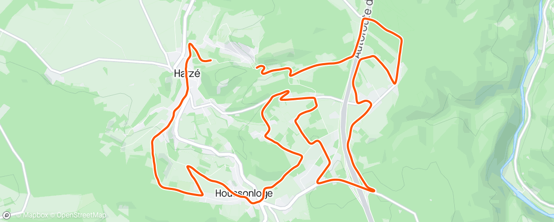 Map of the activity, 18km - Harzé/Houssonlonge/Priestet/Zoning/Havelange - fractionnés/fartlek
