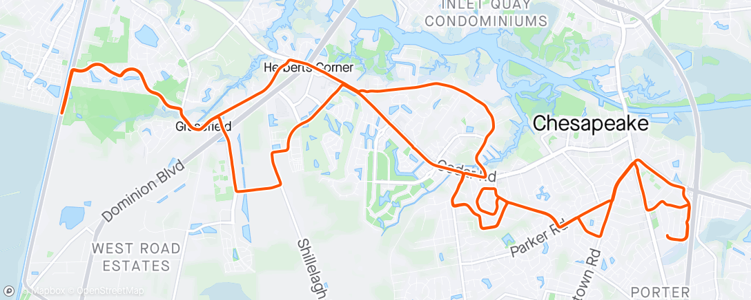 Mapa de la actividad, Johnstown to Cedar Rd to US 17