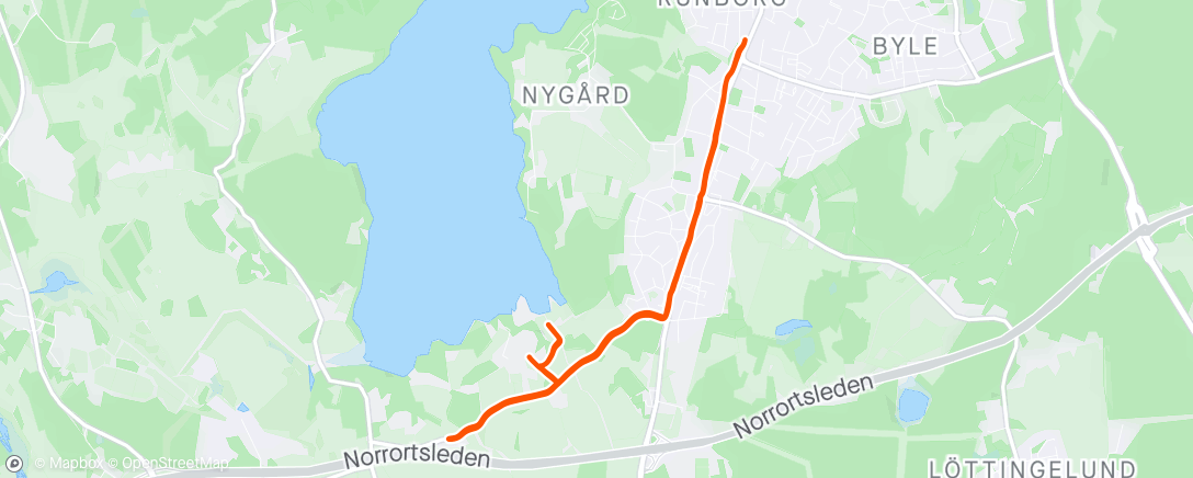 Map of the activity, Afternoon Run inkl 4x 5min med 2 min aktiv pause mellom🏃🏻‍♀️🇸🇪