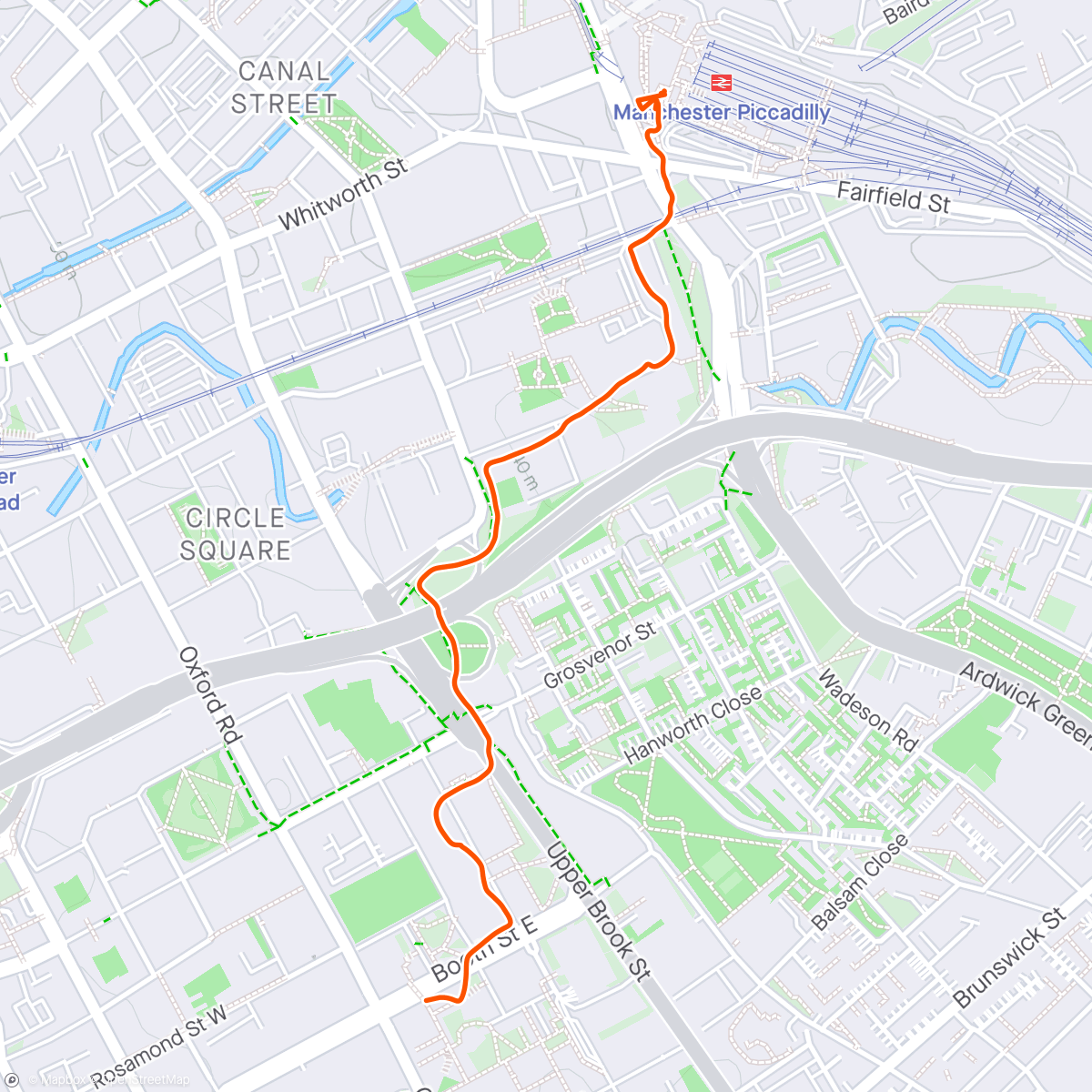 Map of the activity, Thursday walk to Piccadilly - T junction