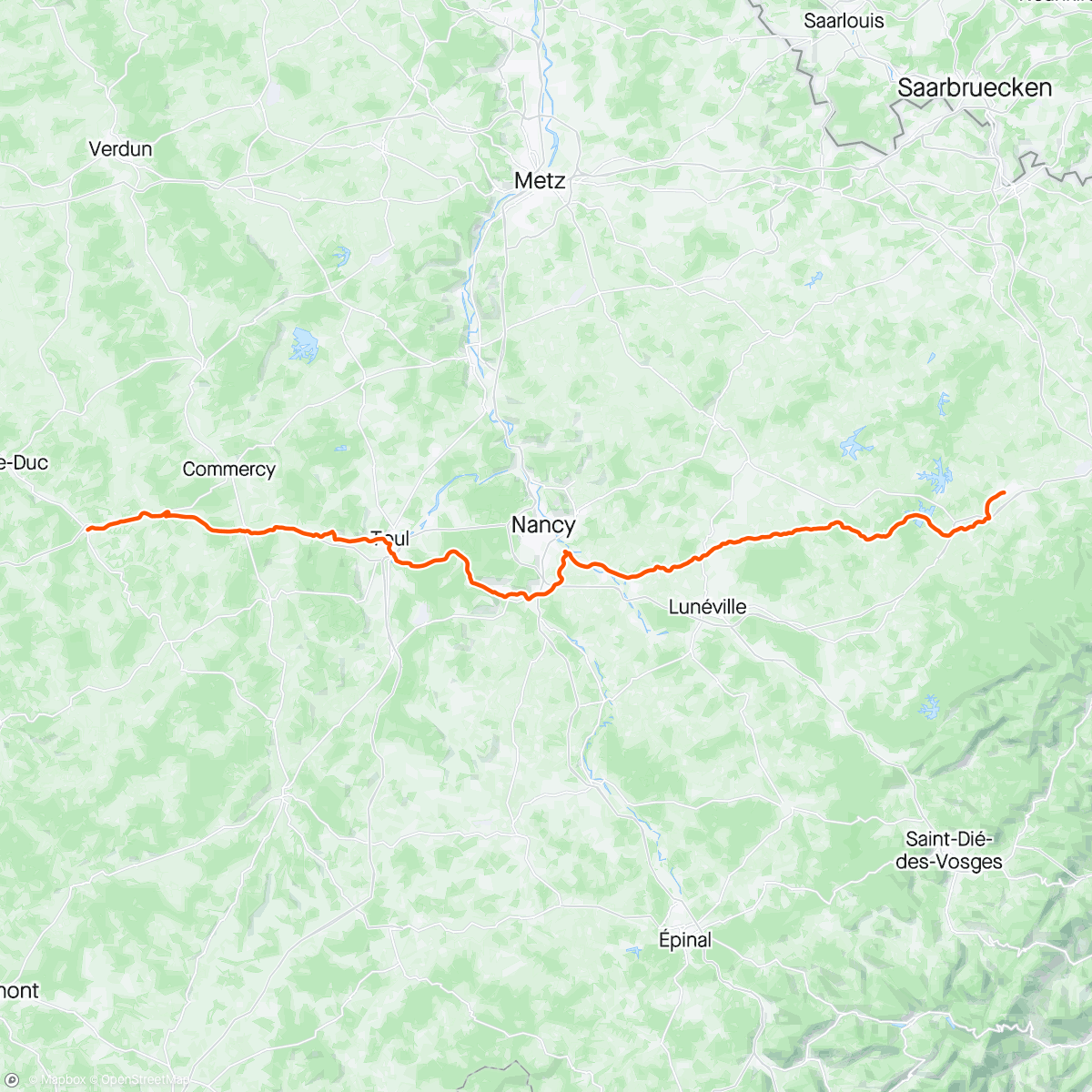 Mapa de la actividad, Étape 14 • Le long de la Moselle et du canal de la Marne au Rhin • Toul, Sarrebourg