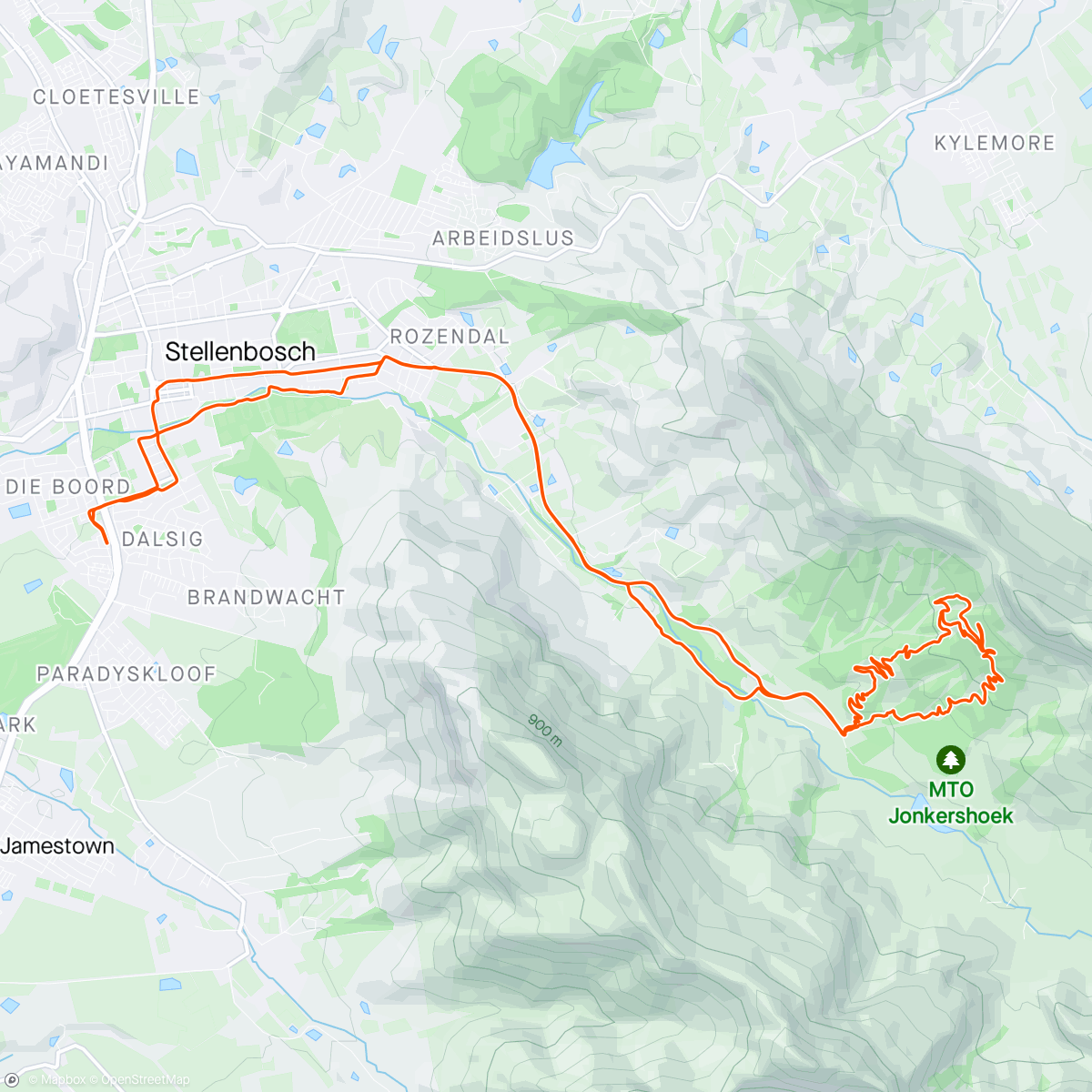 Map of the activity, Jonkershoek Ride