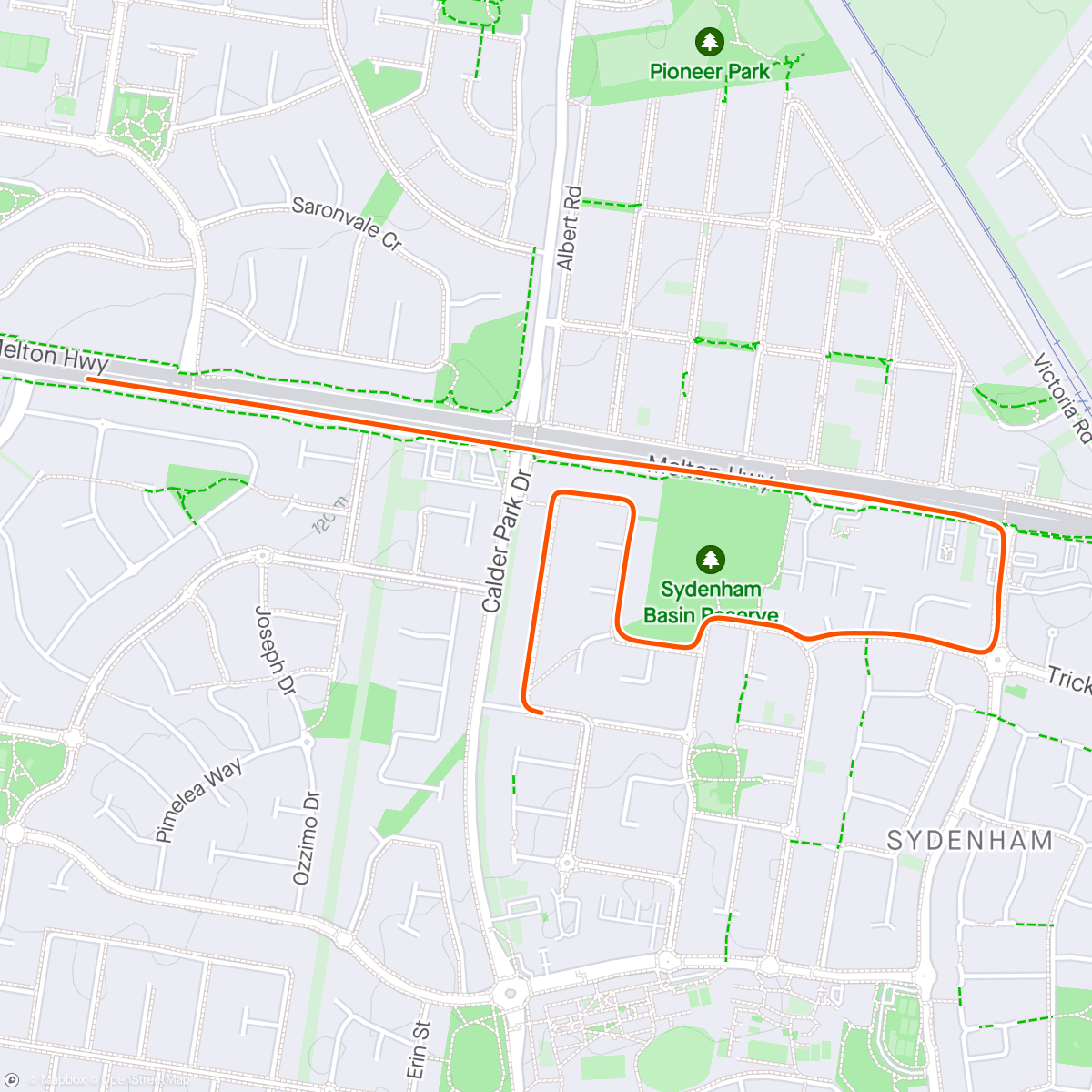 Map of the activity, ROUVY - Tour de Sydenham, Flattened, Melbourne, Victoria, Australia