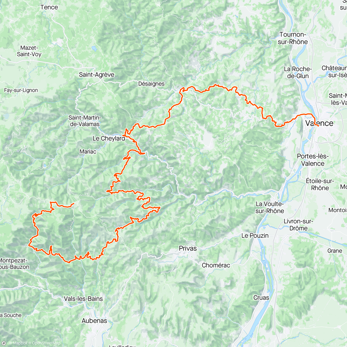 Map of the activity, RTE - En mode Factor : cyclotourisme ardéchois 1/2 : Valence to Mezilhac