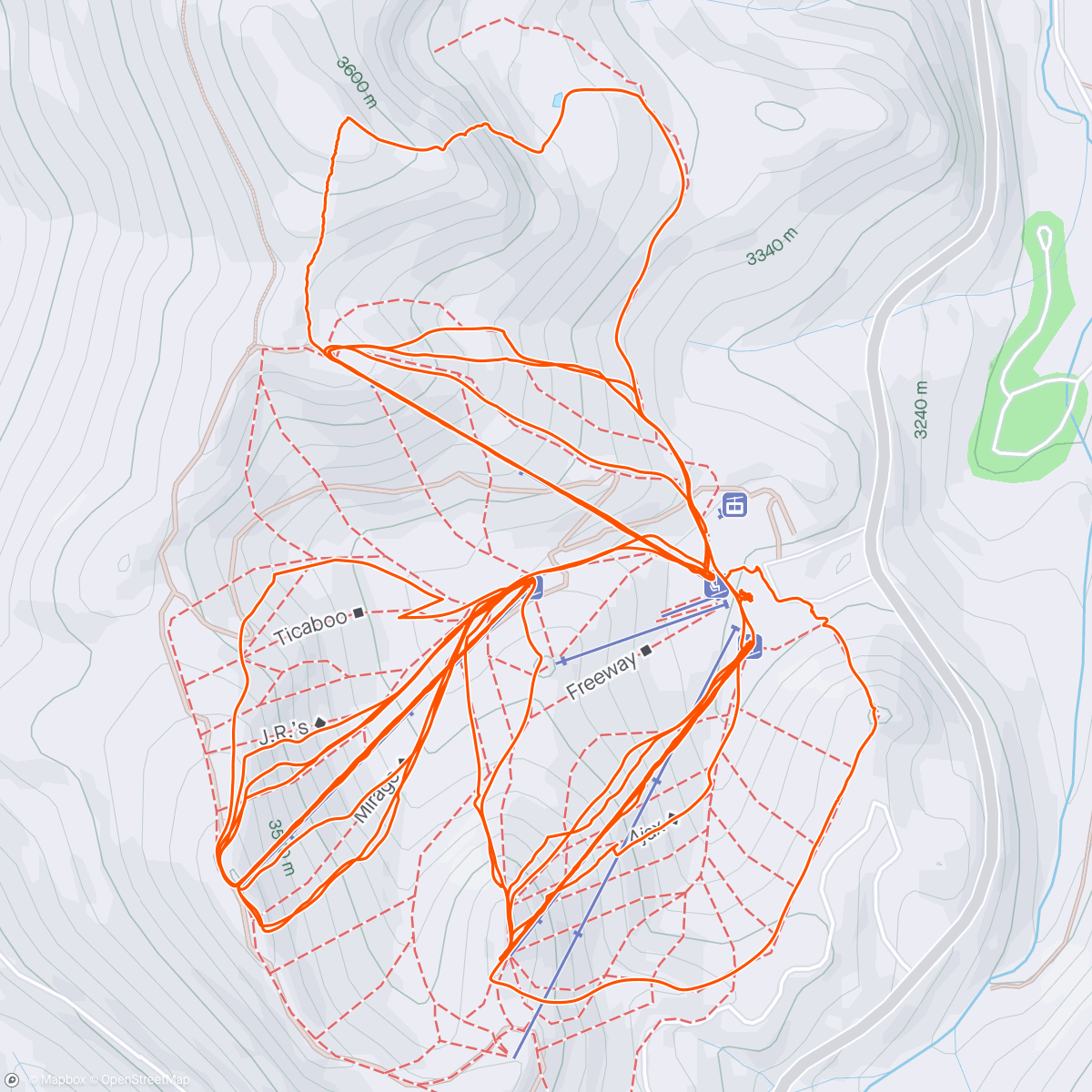Map of the activity, Ski day, 69 – best storm day of the season!