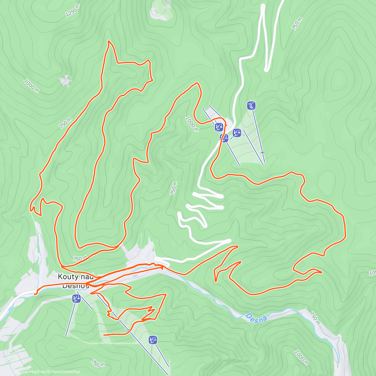 Карта физической активности (Jít se podívat jak jsou krásně vyfrézované běžkařské stopy.)