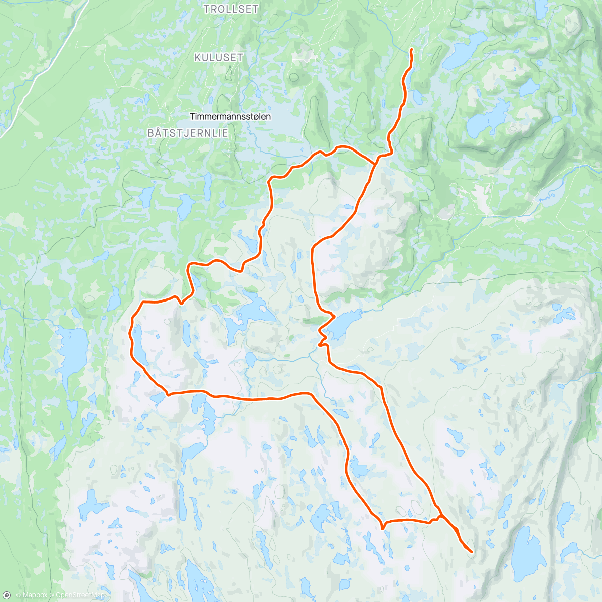 Karte der Aktivität „Skitur - Nesfjellet. Tverrlia, Gulrunden krysset, Åkrefjell, Ormevatn, Hallingnatten, Brynildstjern, Trommenatten, Tverrlia”