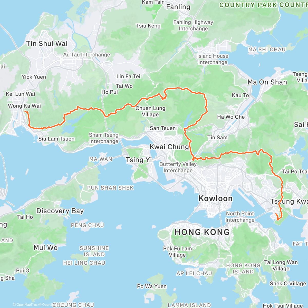 Map of the activity, Time on feet: west to east