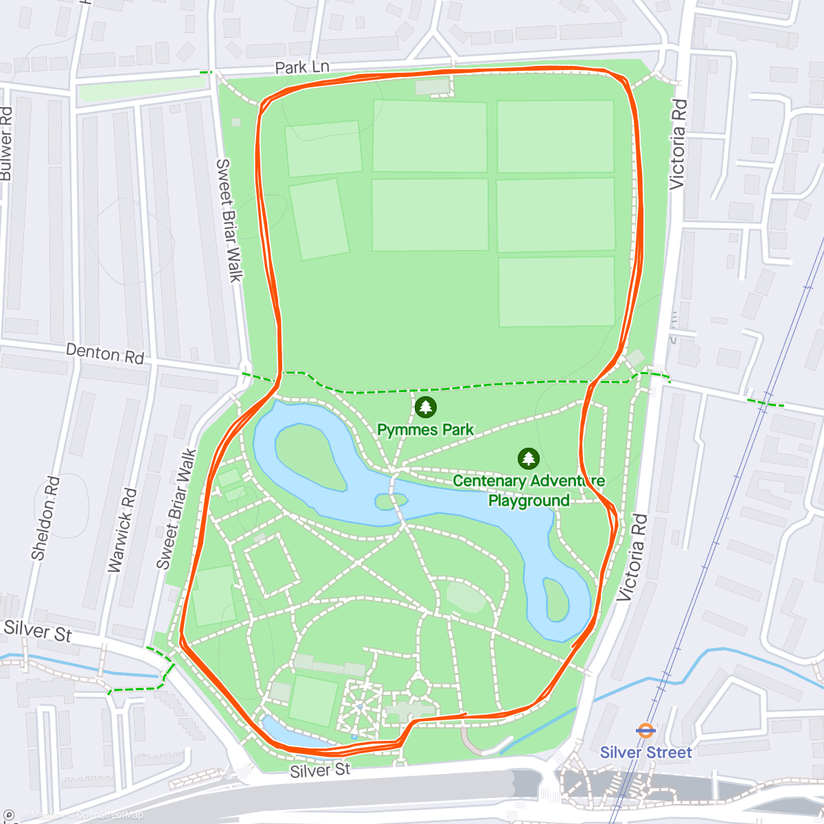 Map of the activity, Pymmes Parkrun - Easy and a few strides