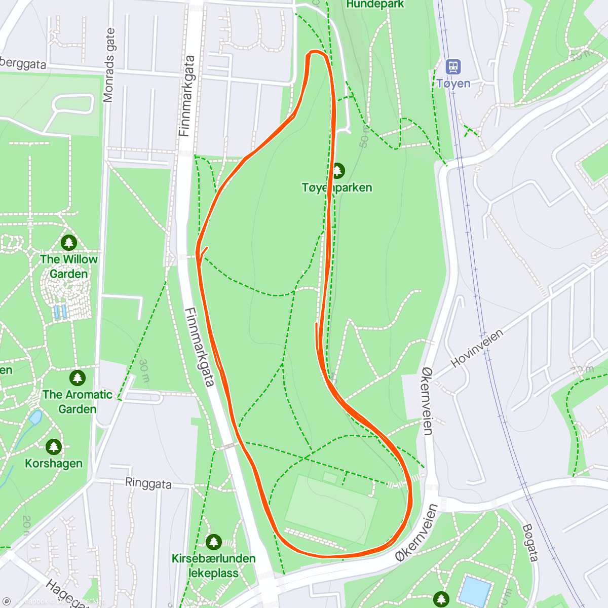 Map of the activity, Tøyen Park run