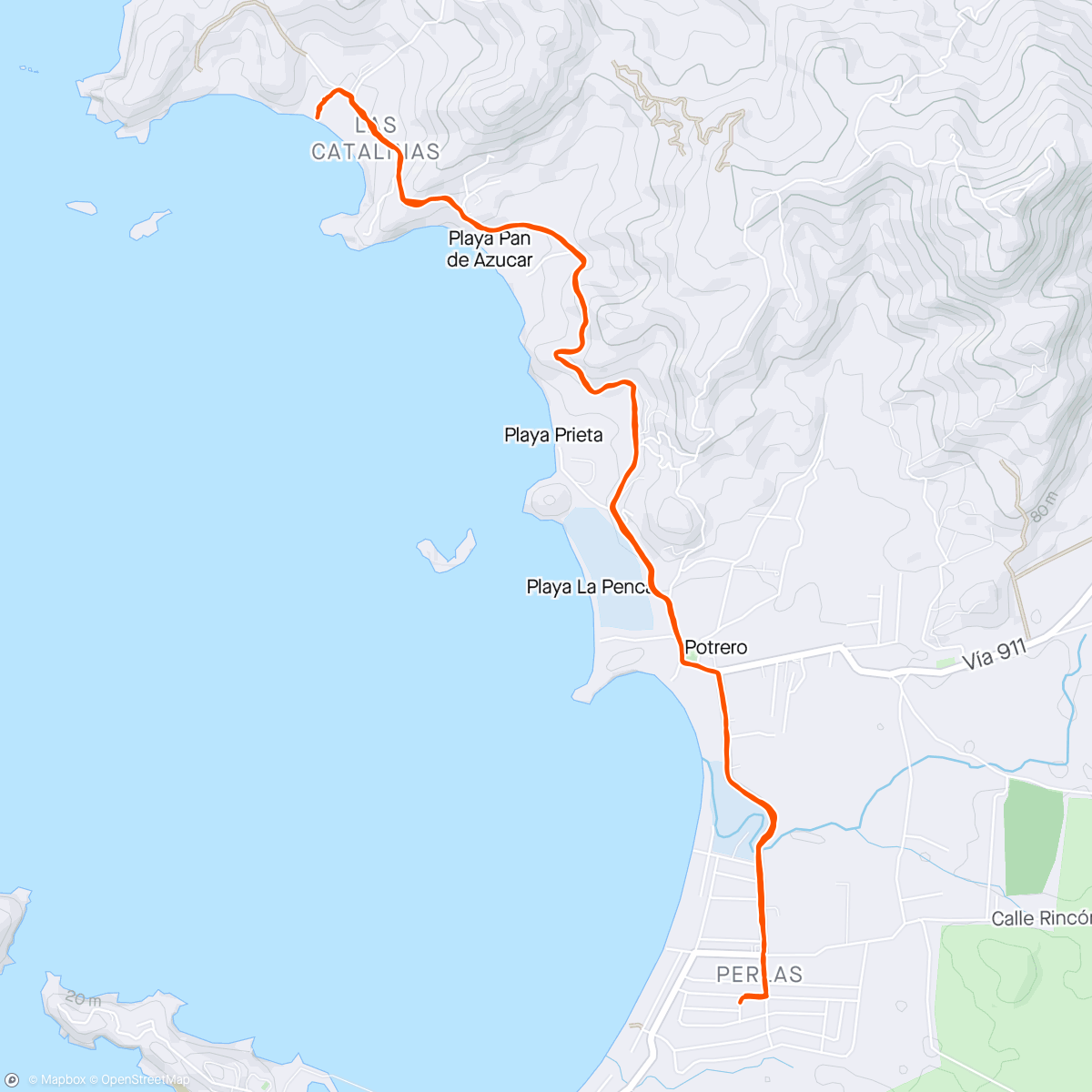 Mapa da atividade, Early morning run to Las Catalinas w Mikaela in CR!!