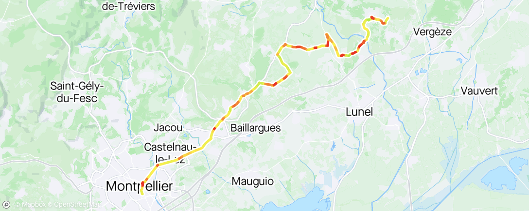 Map of the activity, Aubais -> Montpellier