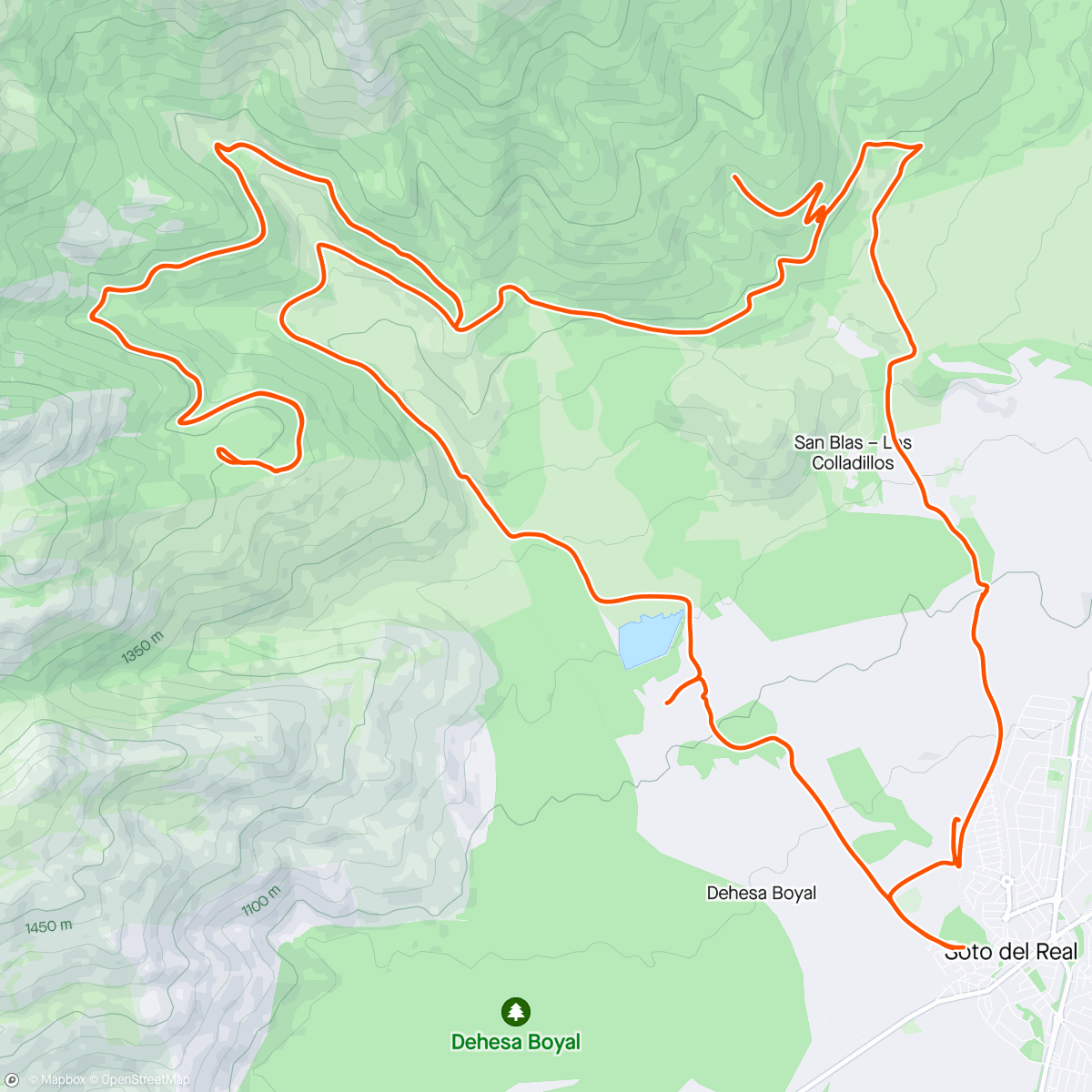 Map of the activity, Hoya de San Blas: Cascada Escondida, Mirador de las Buitreras y Laguna de los Lobos