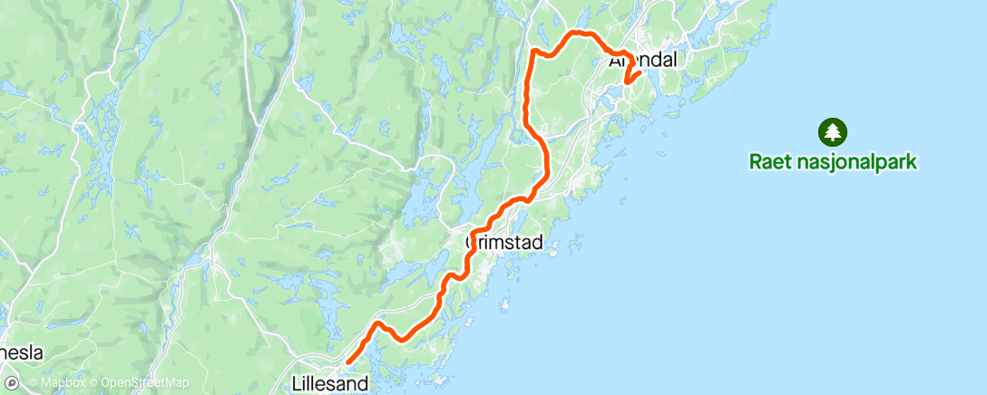 Map of the activity, Rise-Lillesand -Rise rulleretning med Acc
