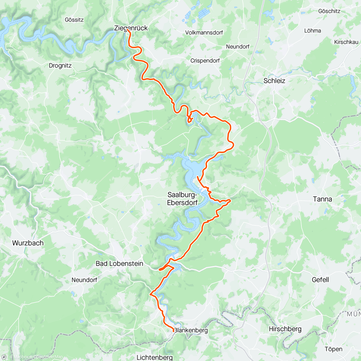 Map of the activity, Kinomap - Saaleradweg_Ziegenrück_Blankenstein-Etappe3