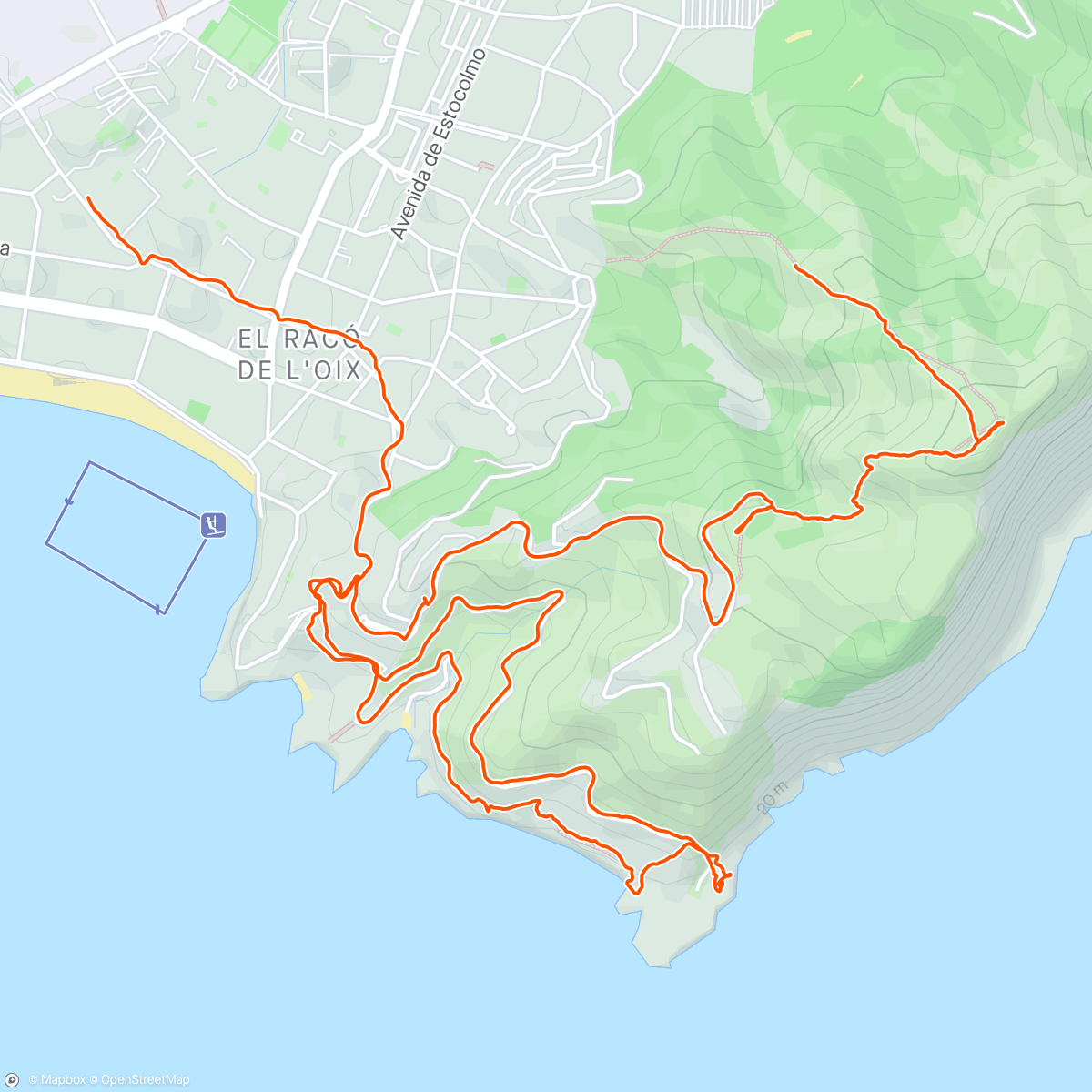Map of the activity, Sight seeing in Benidorm (forgot to start Strava for the hardest climb)
