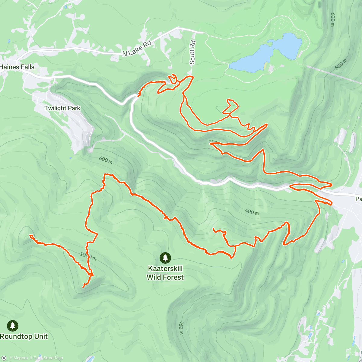 Map of the activity, Kaaterskill Falls to Kaaterskill High Peak + Round Top & back.