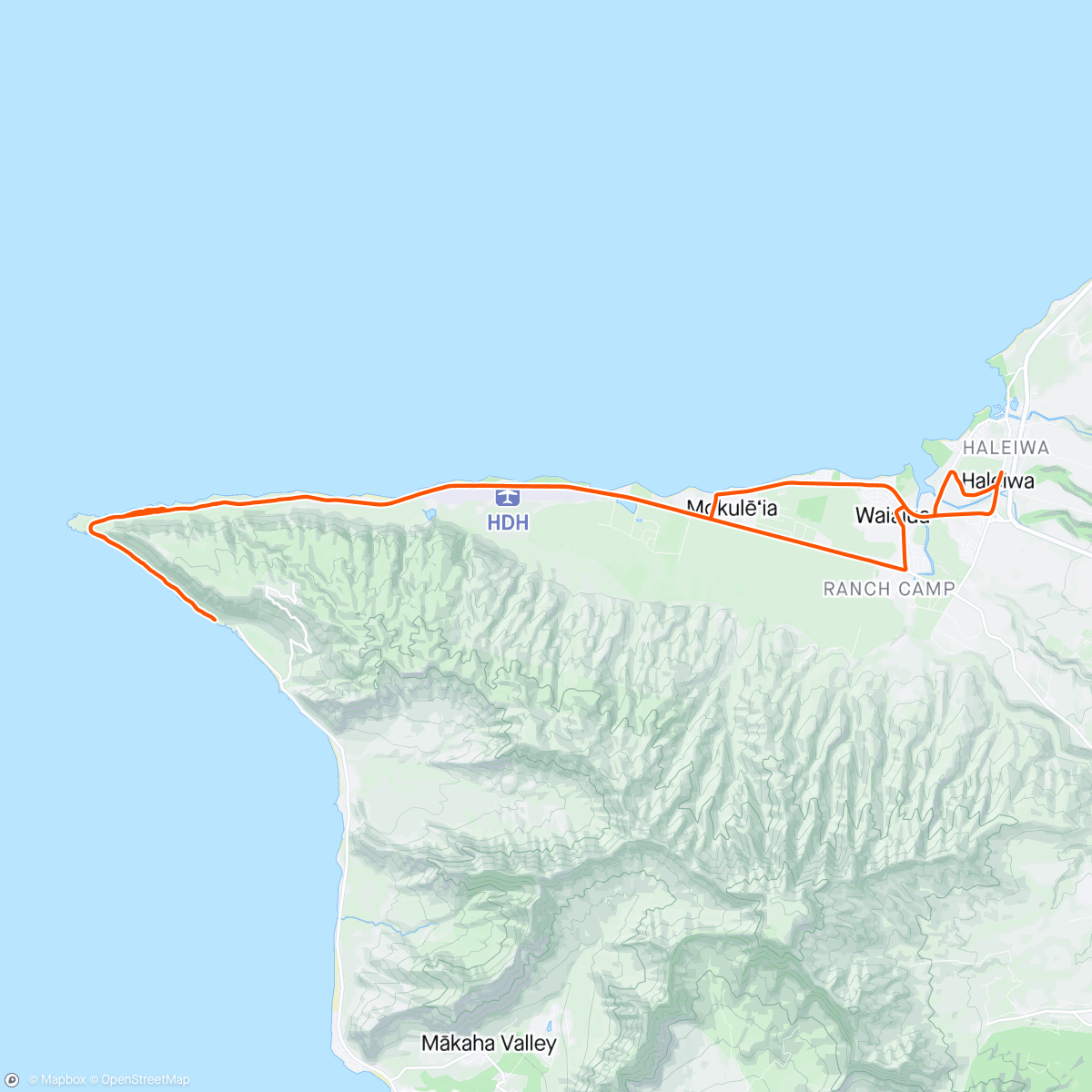 Map of the activity, Road and gravel to Ka’ena Point on Oahu with Joel