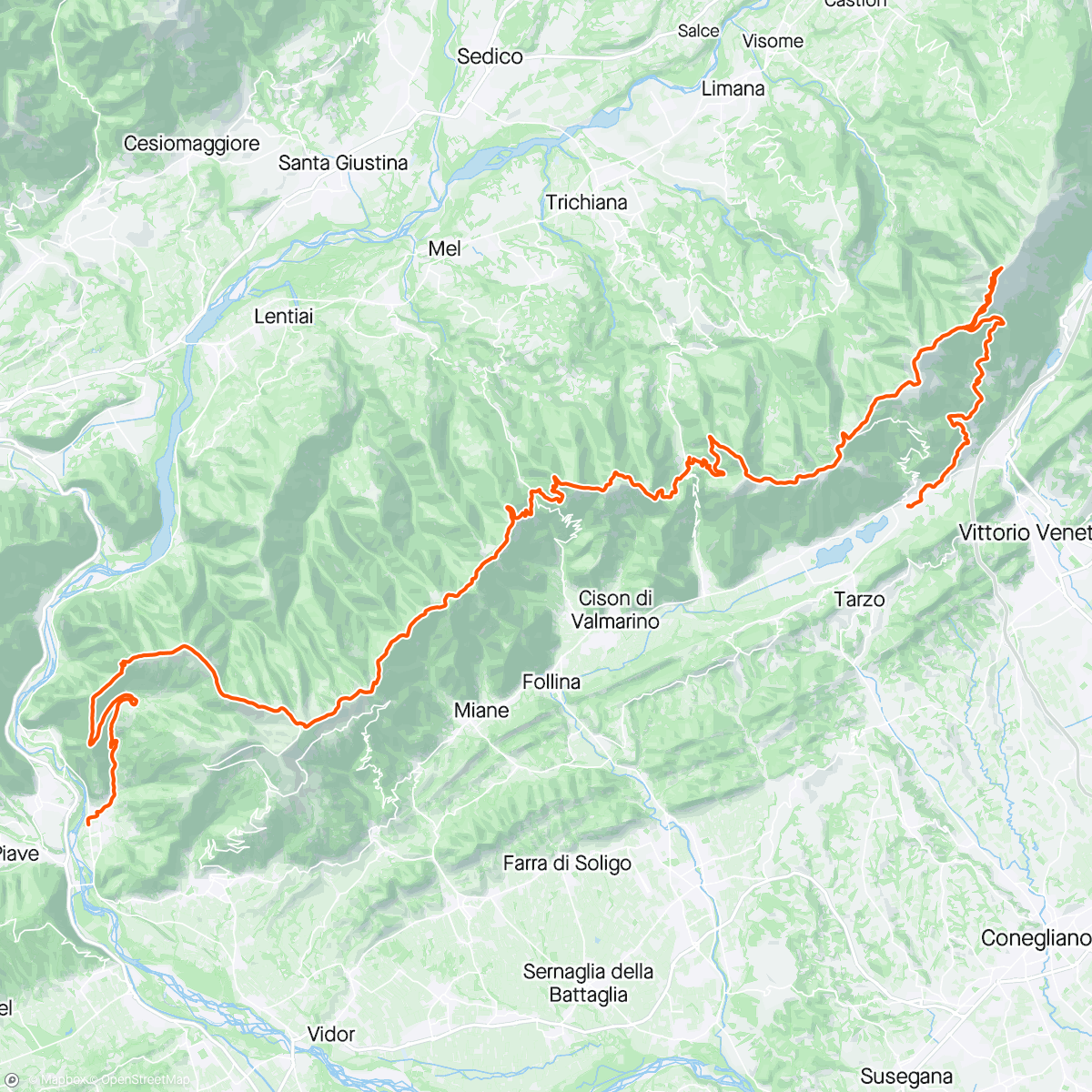 Map of the activity, Gran Raid delle Prealpi Trevigiane ⛰️⛰️⛰️ 72 km 4750 d+ (dislivello ridotto a causa del maltempo dei giorni scorsi) 2^ donna 🥈 19esima assoluta 🥰