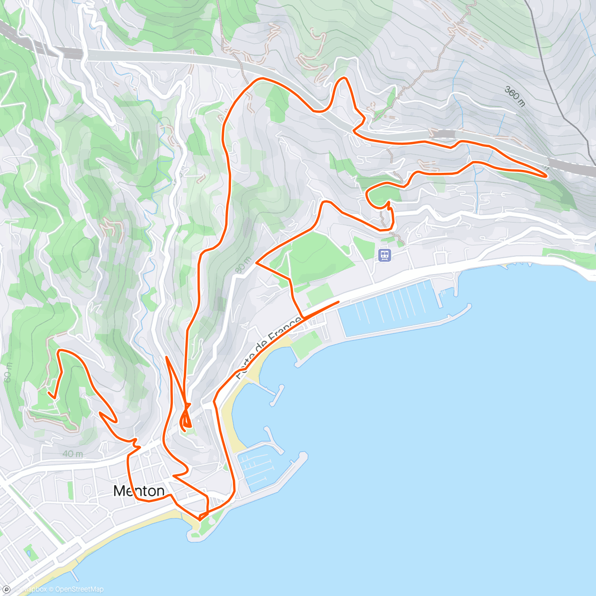 Map of the activity, Morning Ride around Menton and visit to the grave of  man famed with inventing the game of rugby