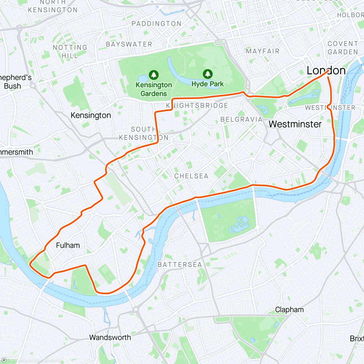 Map of the activity, CX to Fulham palace and back