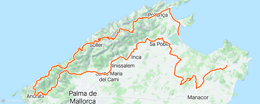 Mapa de la actividad (Mallorca 312 km👌Ble like tøft som forventet. Rå løype.Computer låste seg på siste matstasjon. Gikk tom med ca.5-6 mil igjen men klarte å karre meg til mål😃)