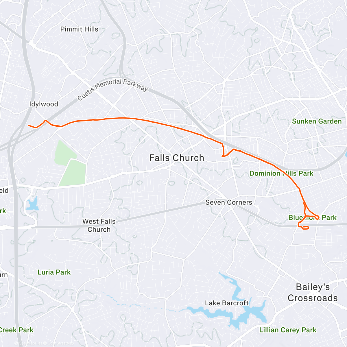 Map of the activity, Auf dem Washington & Old Dominion Trail