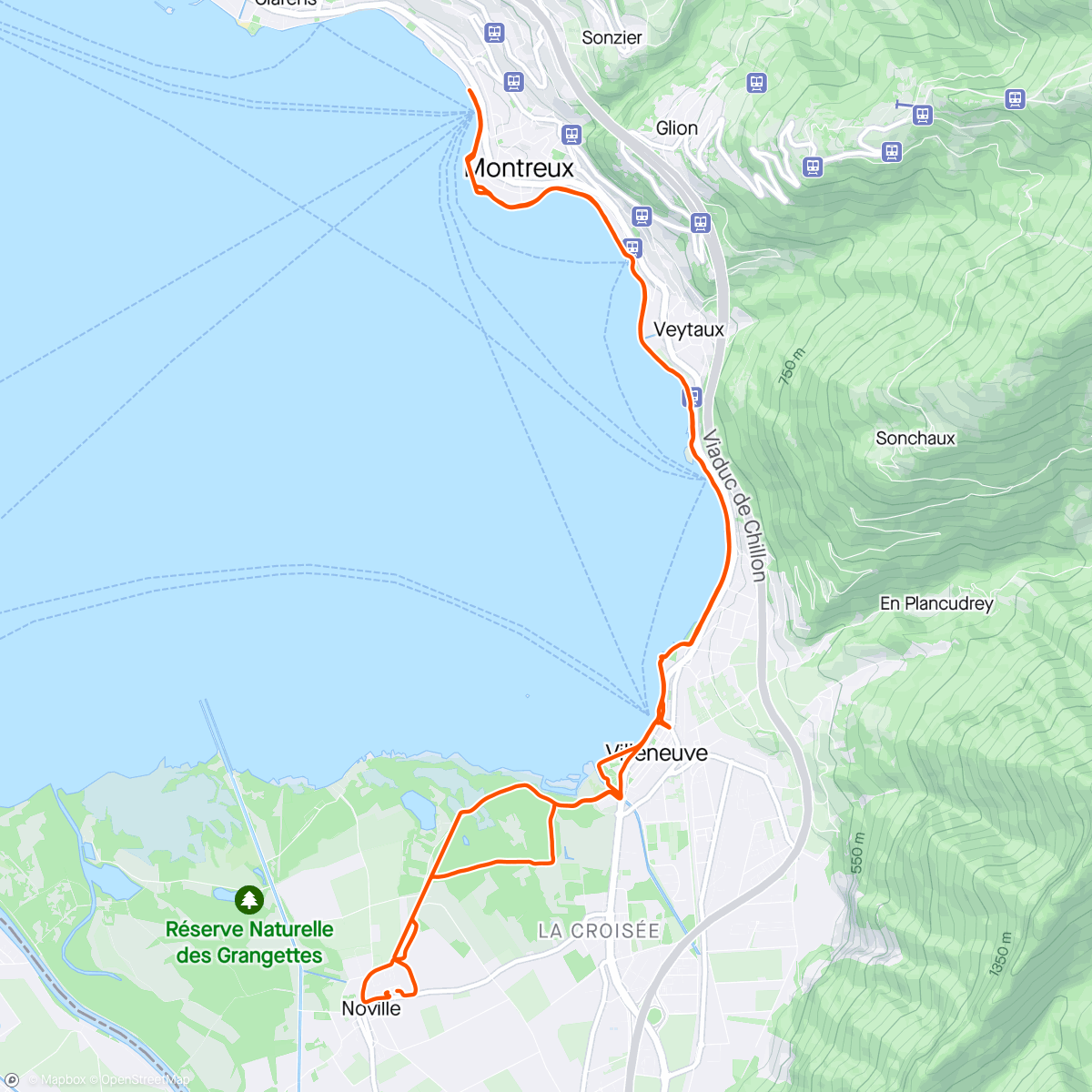 Map of the activity, Running Noville - Montreux - Noville Lipolyse