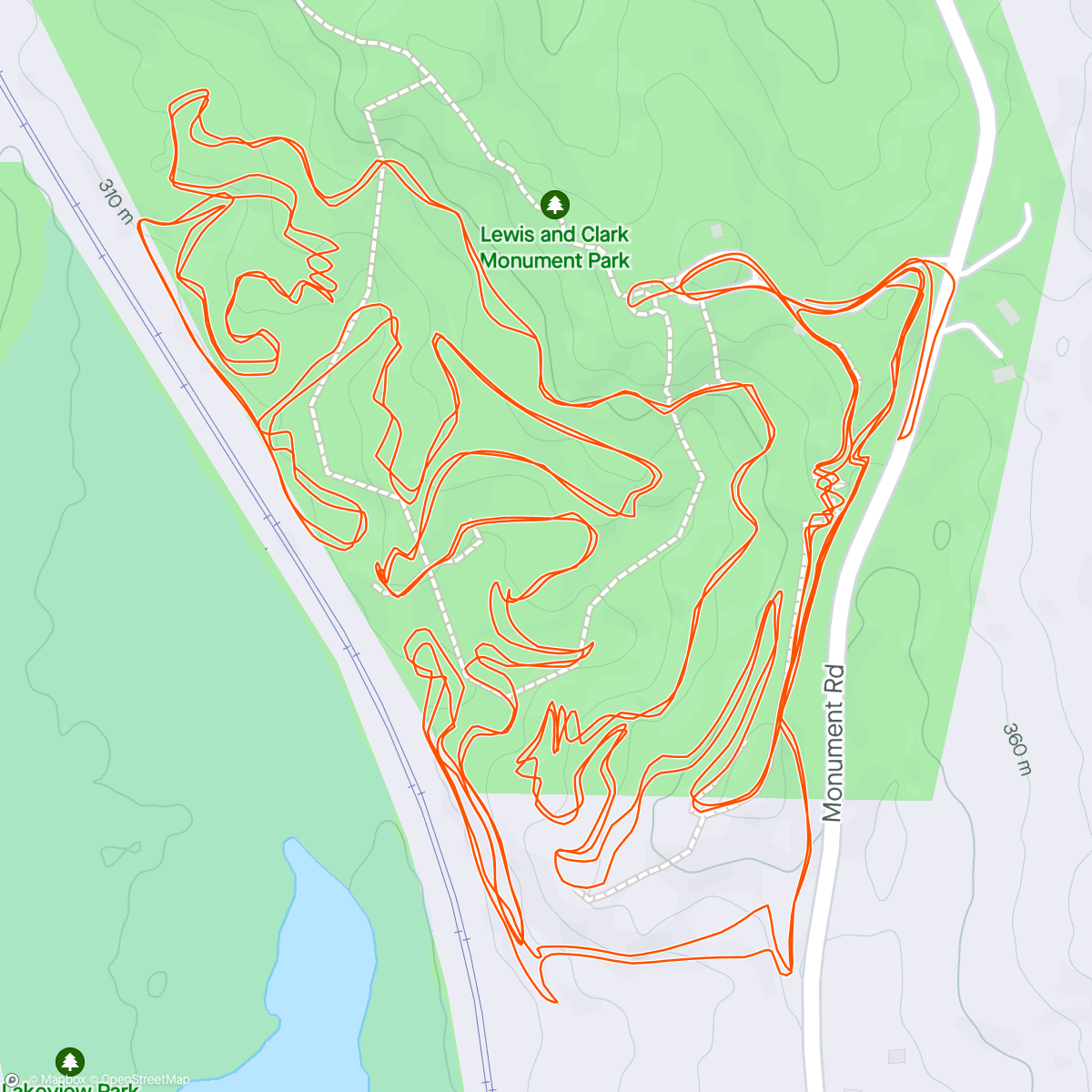 Map of the activity, Gave a tree nudge with my shoulder on lap one
