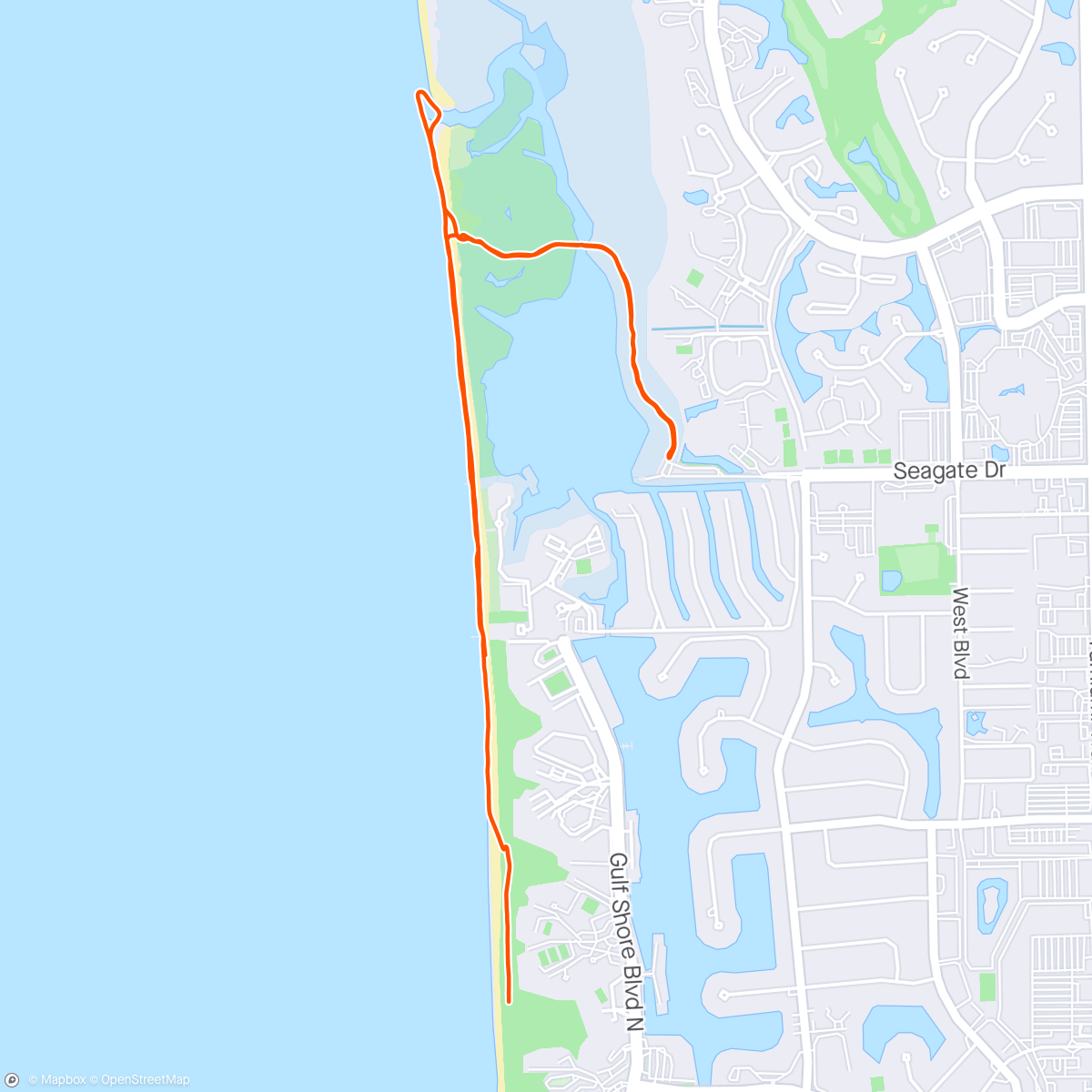 Map of the activity, Naples Beach run