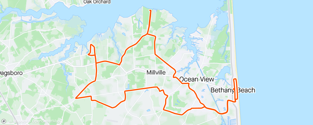 Map of the activity, 35th Ocean to Bay Bike Tour (30 mile option)