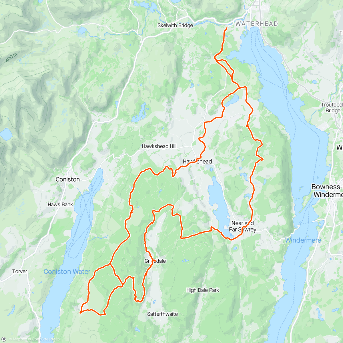 Map of the activity, Lakes ride with Andy