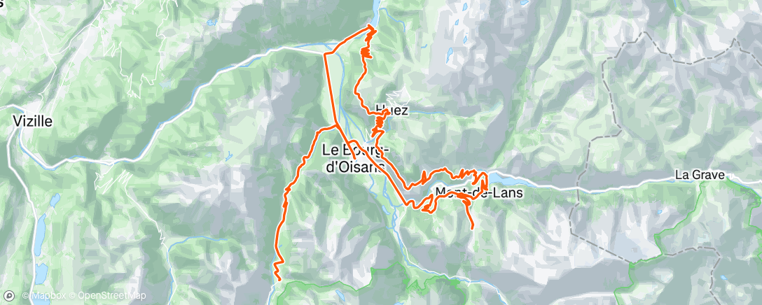 Map of the activity, Tired Legs - kinda Easier Day??? - Villard Reculas - Alpe Du Huez Balcony Road - Deux Alps for lunch - Ornon,  Beer & home for TDF 👌