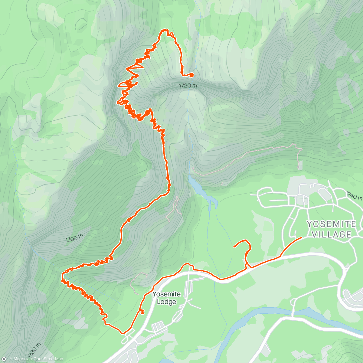 Map of the activity, Upper Yosemite Falls Hike