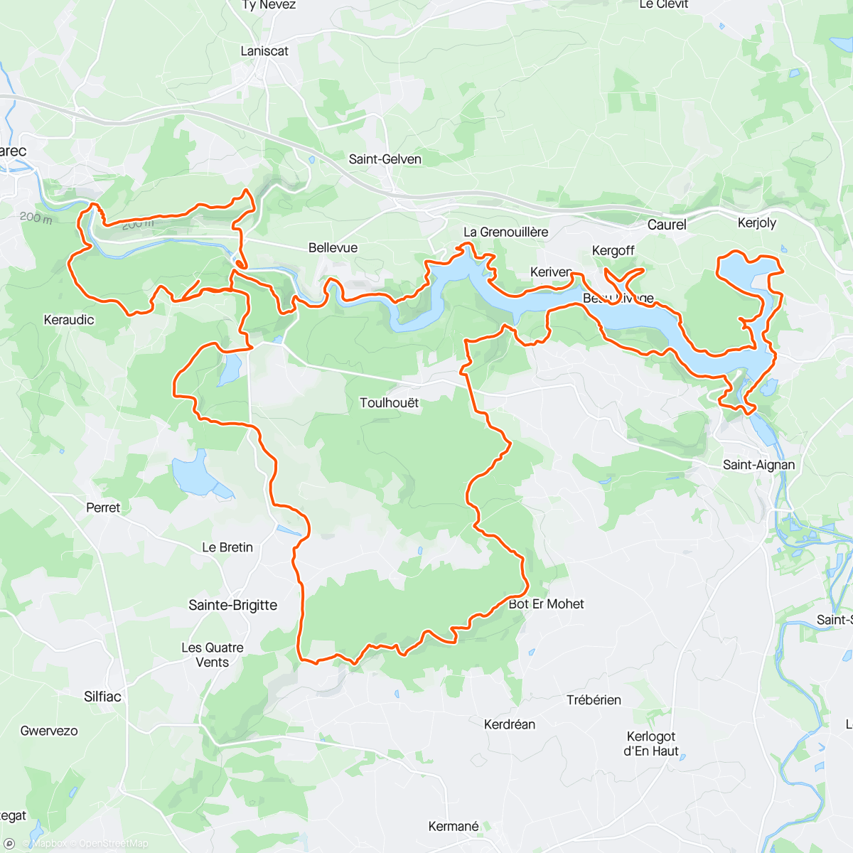 Map of the activity, Trail de Guerledan