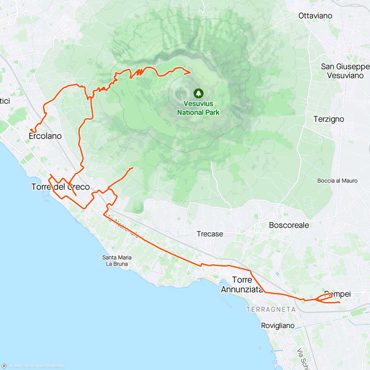 Map of the activity, Pompei to Vesuvius
