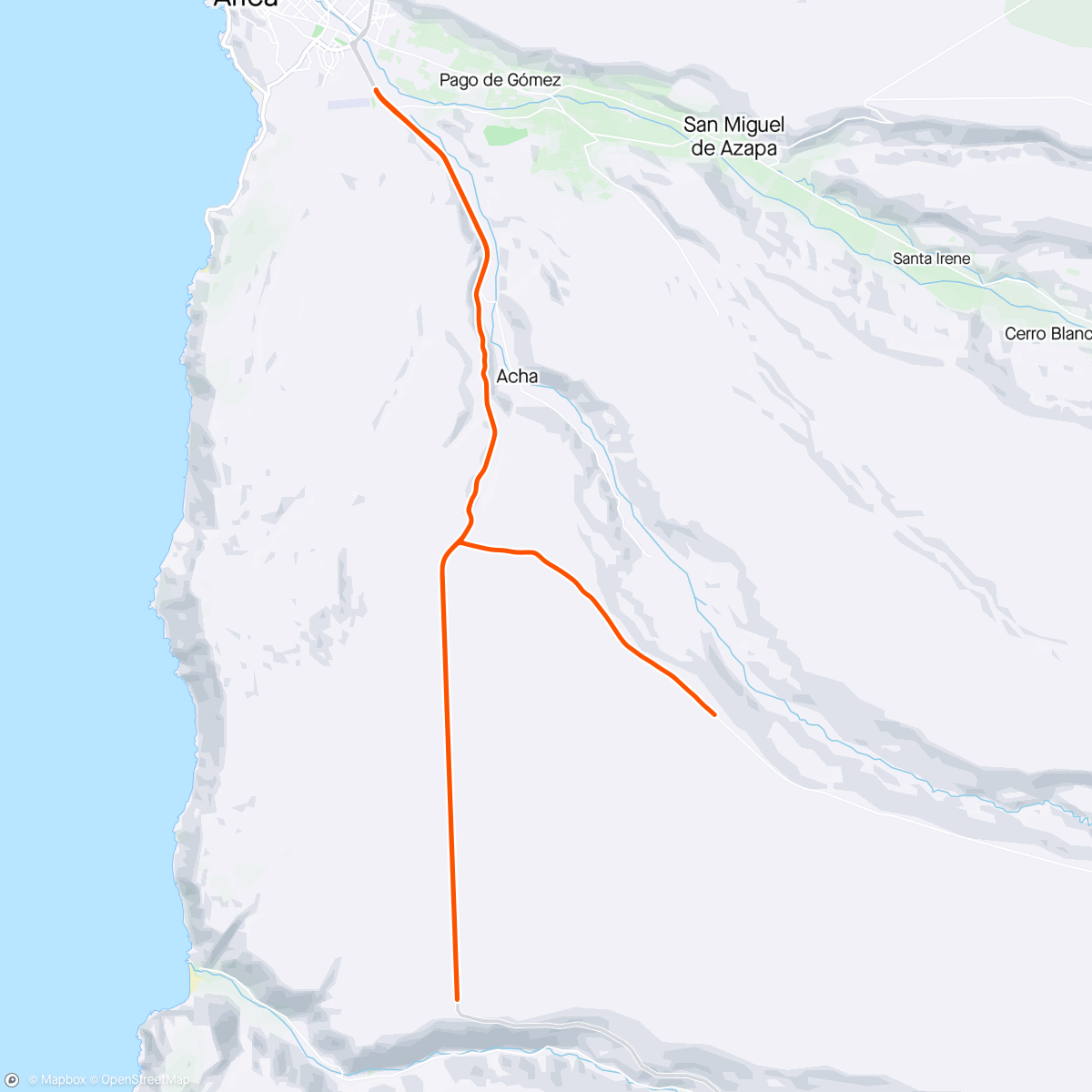 Mapa da atividade, Pampa Chaca y km 10 de Tutelares Chomierda.