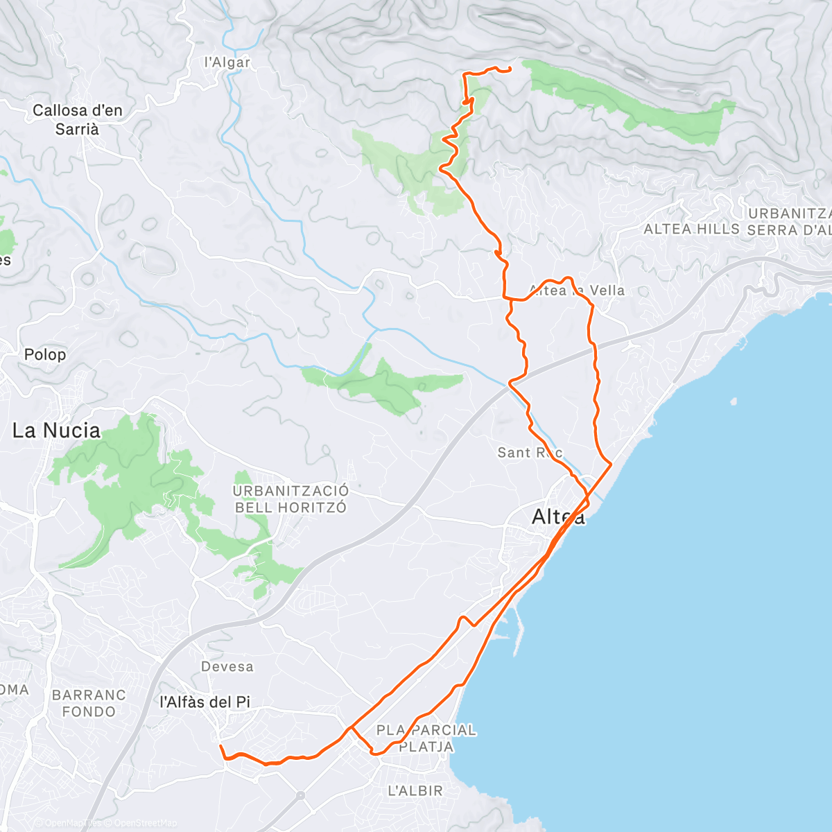 Map of the activity, Bicicleta por la tarde