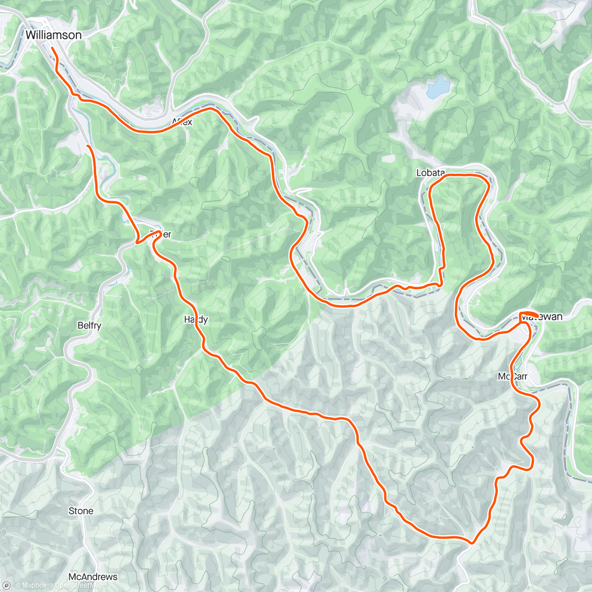 Map of the activity, Hatfield and McCoy marathon