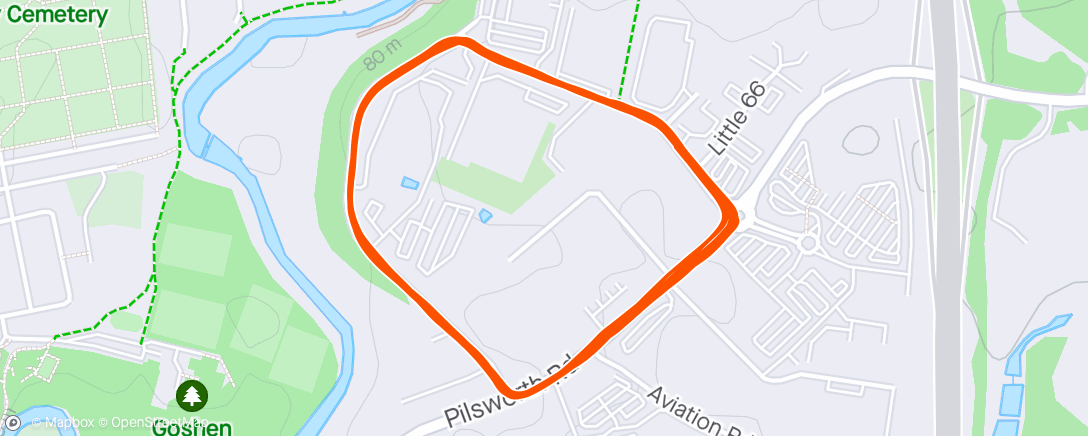 Map of the activity, 15 x 1km off 1 min jog/float. Average: 3:04