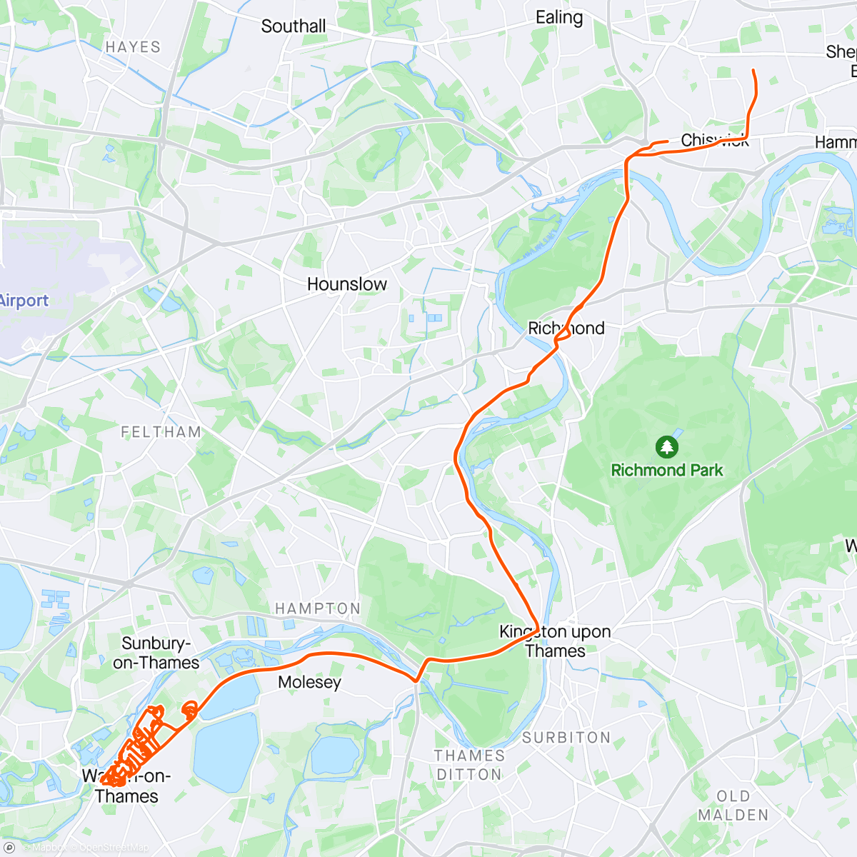 Map of the activity, RER NE Walton-on-Thames
