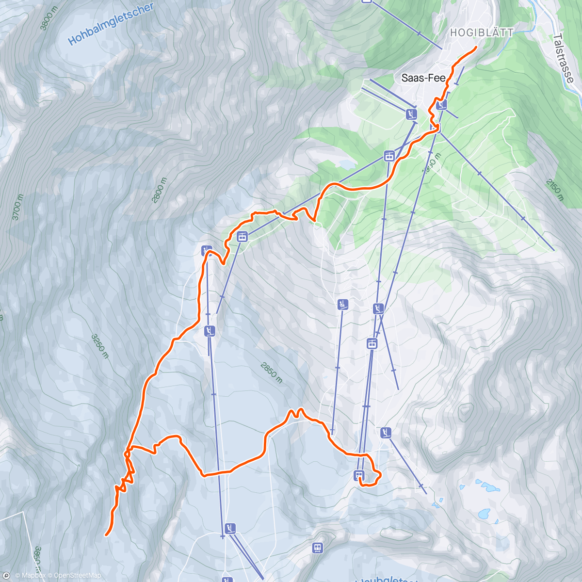 Map of the activity, Feegletscher - Längflue