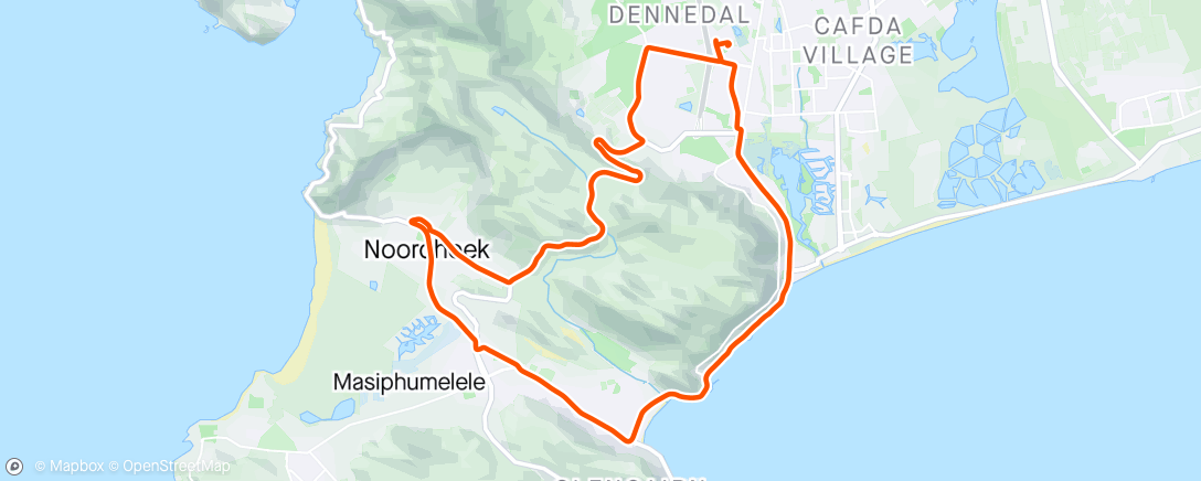 Map of the activity, Ou Kaapseweg to Noordhoek Farm Village then
 Fish Hoek and home