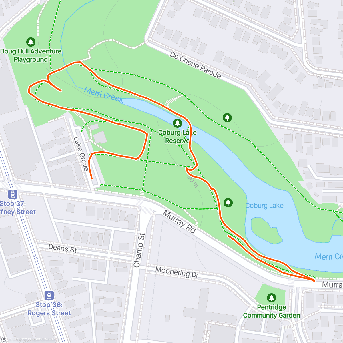 Mapa de la actividad, Coburg Parkrun Cool Down Walk